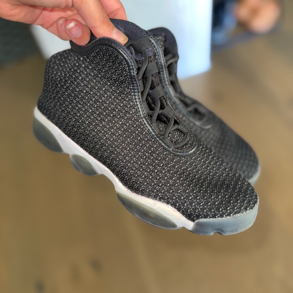 Jordan Kids Black Knit‎ High-Top Sneakers with Gray Sole